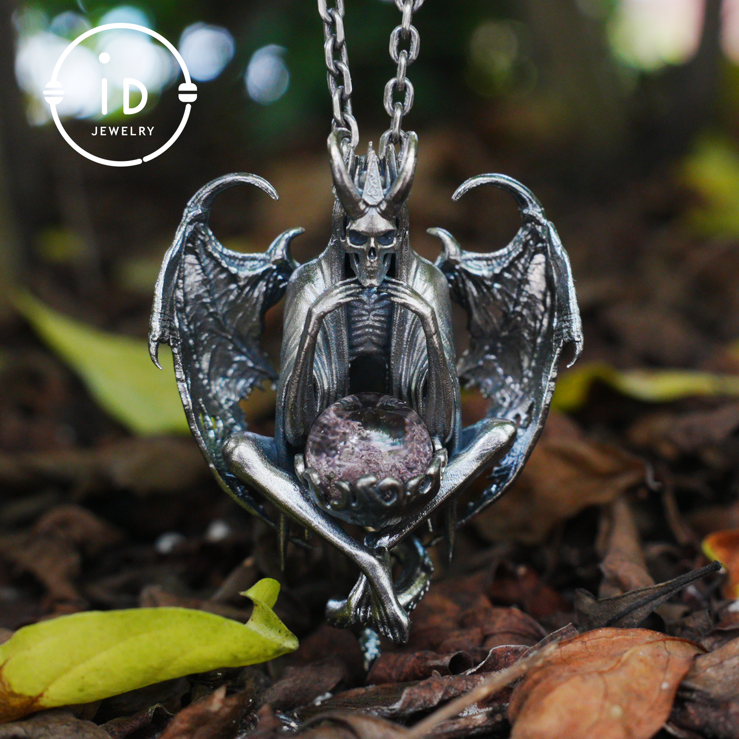 Gothic pendant with ghost crystal in oxidized 925 silver totem design gift for her statement necklace birthday