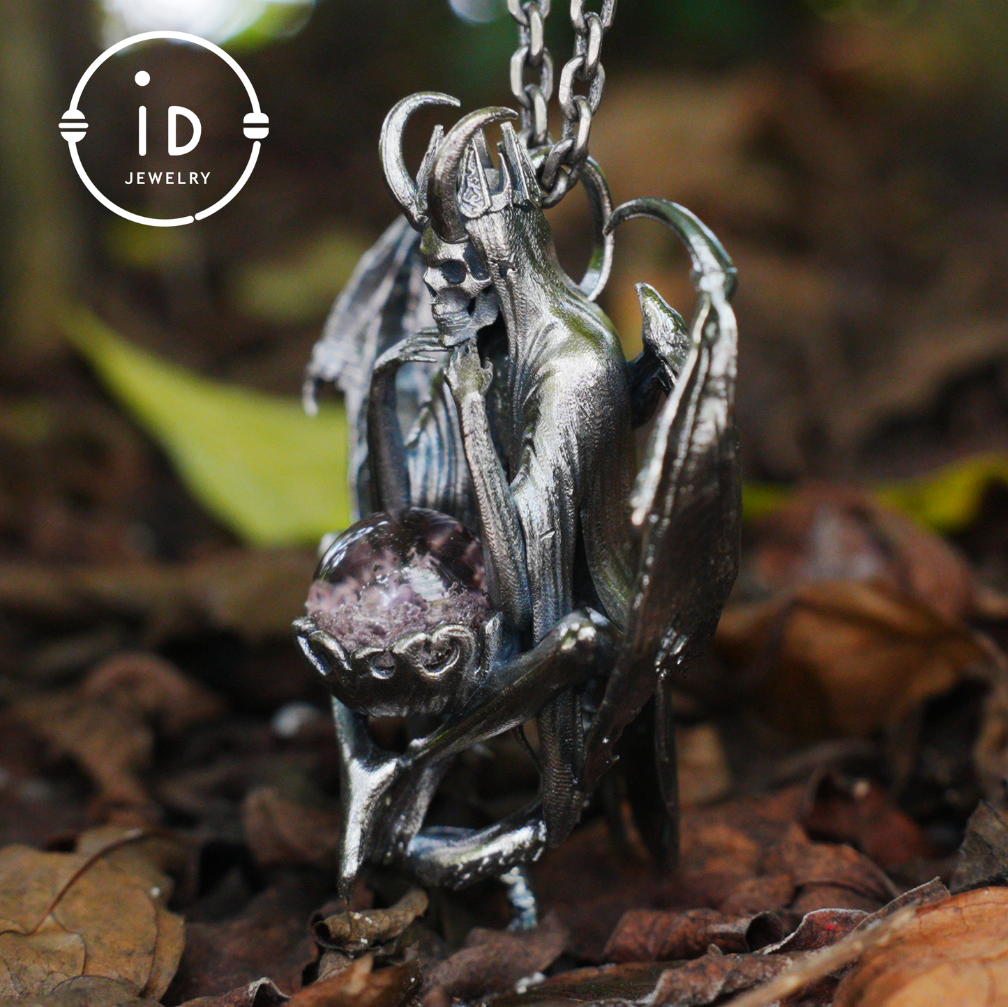 Gothic pendant with ghost crystal in oxidized 925 silver totem design gift for her statement necklace birthday