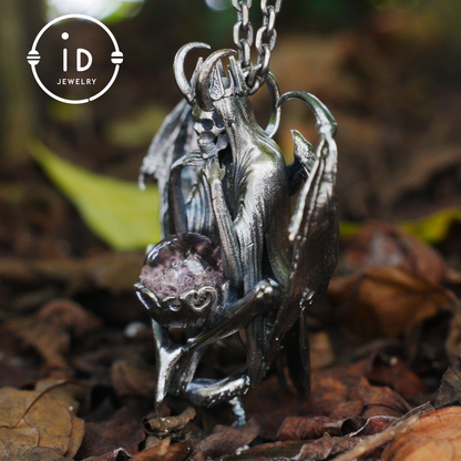 Gothic pendant with ghost crystal in oxidized 925 silver totem design gift for her statement necklace birthday