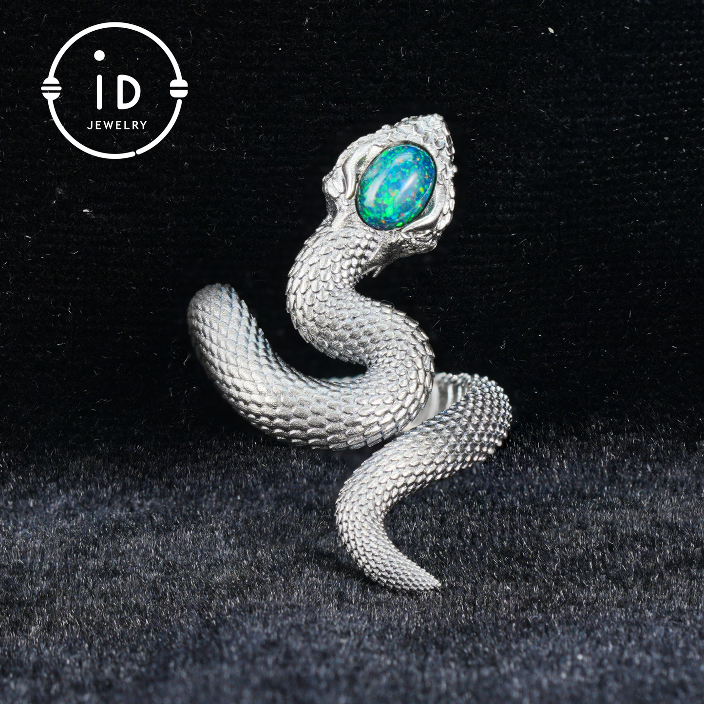 Opal Snake Ring Silver Gothic Adjustable Totem Jewelry Gift for Her Vintage Style Serpent Gemstone Ring Nature Inspired Statement