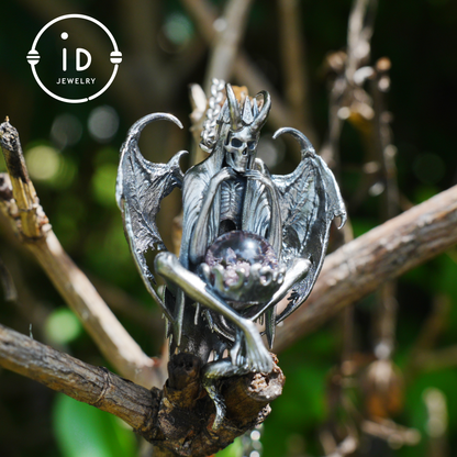Gothic pendant with ghost crystal in oxidized 925 silver totem design gift for her statement necklace birthday