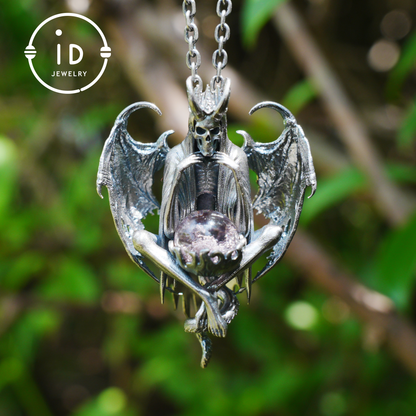 Gothic pendant with ghost crystal in oxidized 925 silver totem design gift for her statement necklace birthday