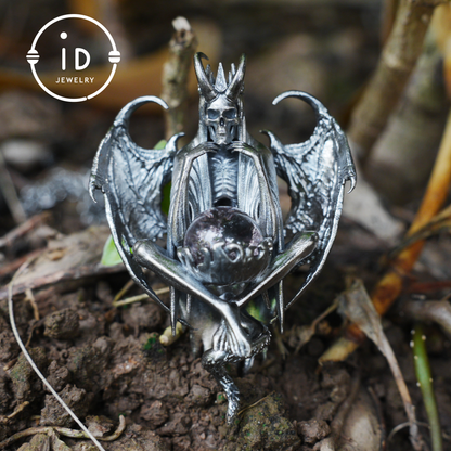 Gothic pendant with ghost crystal in oxidized 925 silver totem design gift for her statement necklace birthday