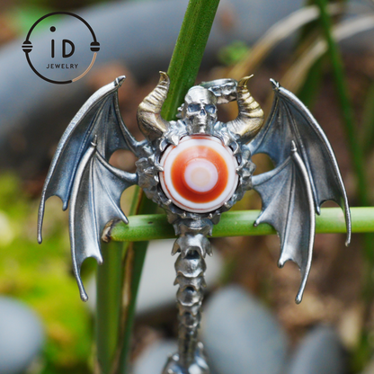 Gothic Totem Pendant | Amethyst Drop & Opal Eye | Handmade 925 Silver & Brass Necklace for Him