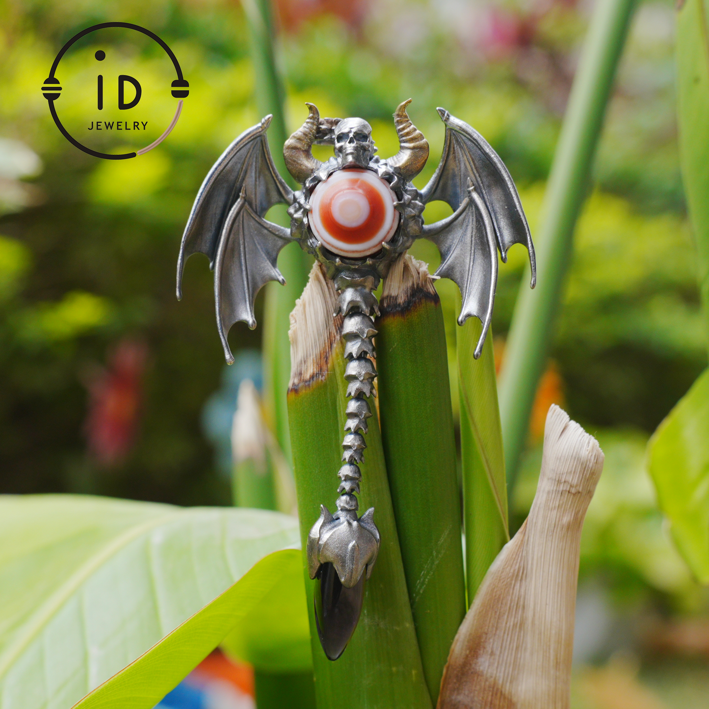 Gothic Totem Pendant | Amethyst Drop & Opal Eye | Handmade 925 Silver & Brass Necklace for Him