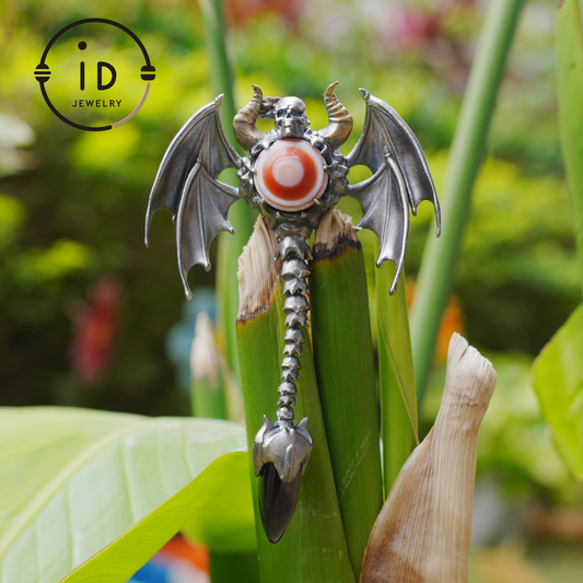 Gothic Totem Pendant | Amethyst Drop & Opal Eye | Handmade 925 Silver & Brass Necklace for Him