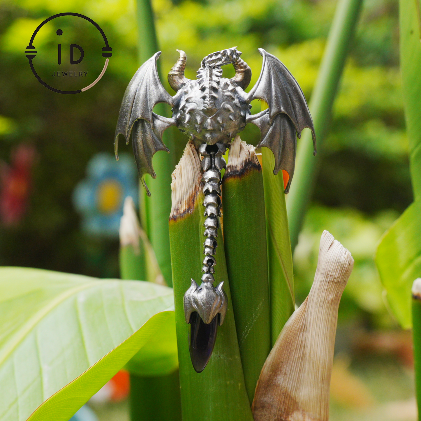 Gothic Totem Pendant | Amethyst Drop & Opal Eye | Handmade 925 Silver & Brass Necklace for Him