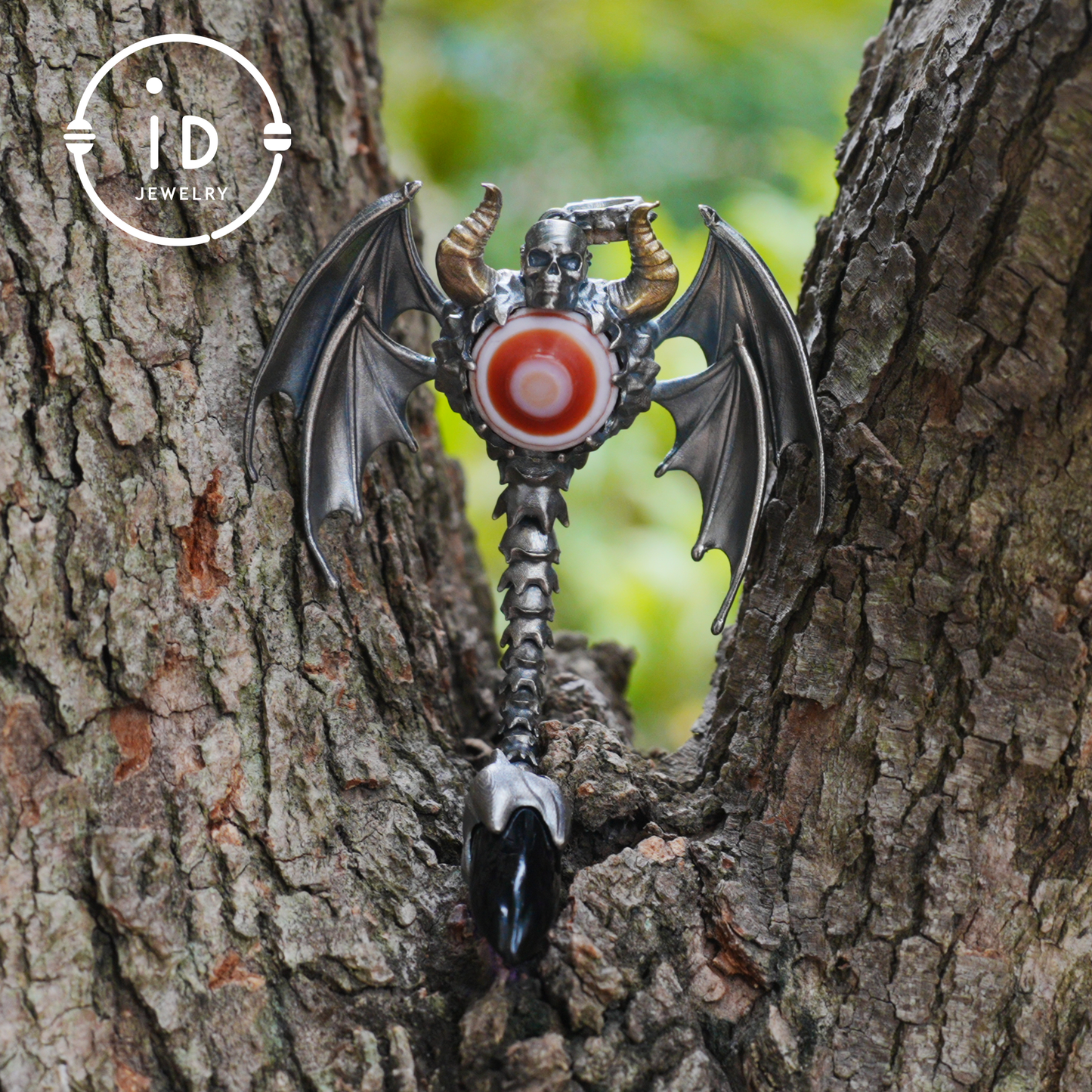 Gothic Totem Pendant | Amethyst Drop & Opal Eye | Handmade 925 Silver & Brass Necklace for Him