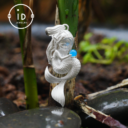 Silver Mermaid Pendant with Blue Chalcedony in 925 Silver, Fairy Fantasy Necklace for Women, Handmade Jewelry Gift for Birthday or Christmas