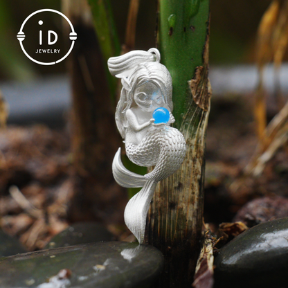 Silver Mermaid Pendant with Blue Chalcedony in 925 Silver, Fairy Fantasy Necklace for Women, Handmade Jewelry Gift for Birthday or Christmas