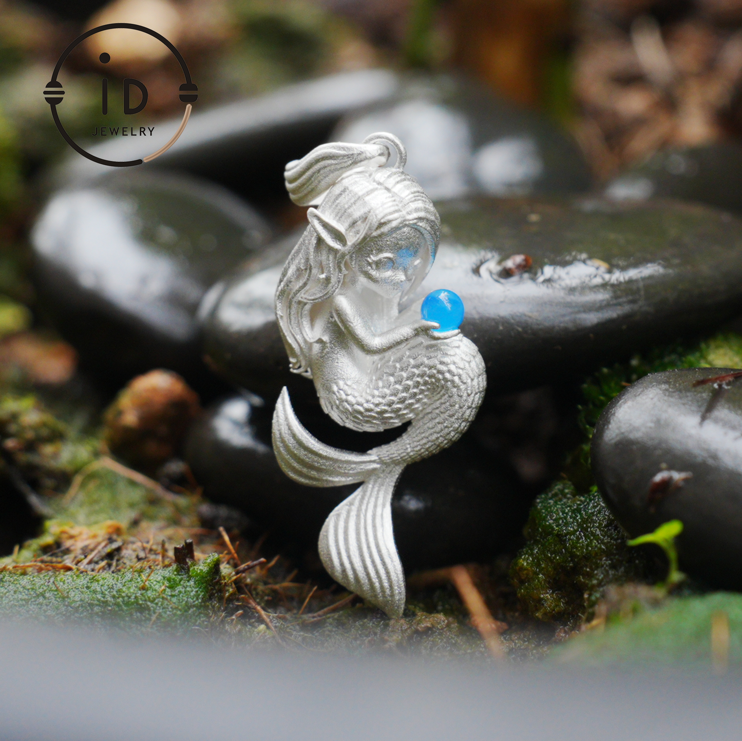 Silver Mermaid Pendant with Blue Chalcedony in 925 Silver, Fairy Fantasy Necklace for Women, Handmade Jewelry Gift for Birthday or Christmas
