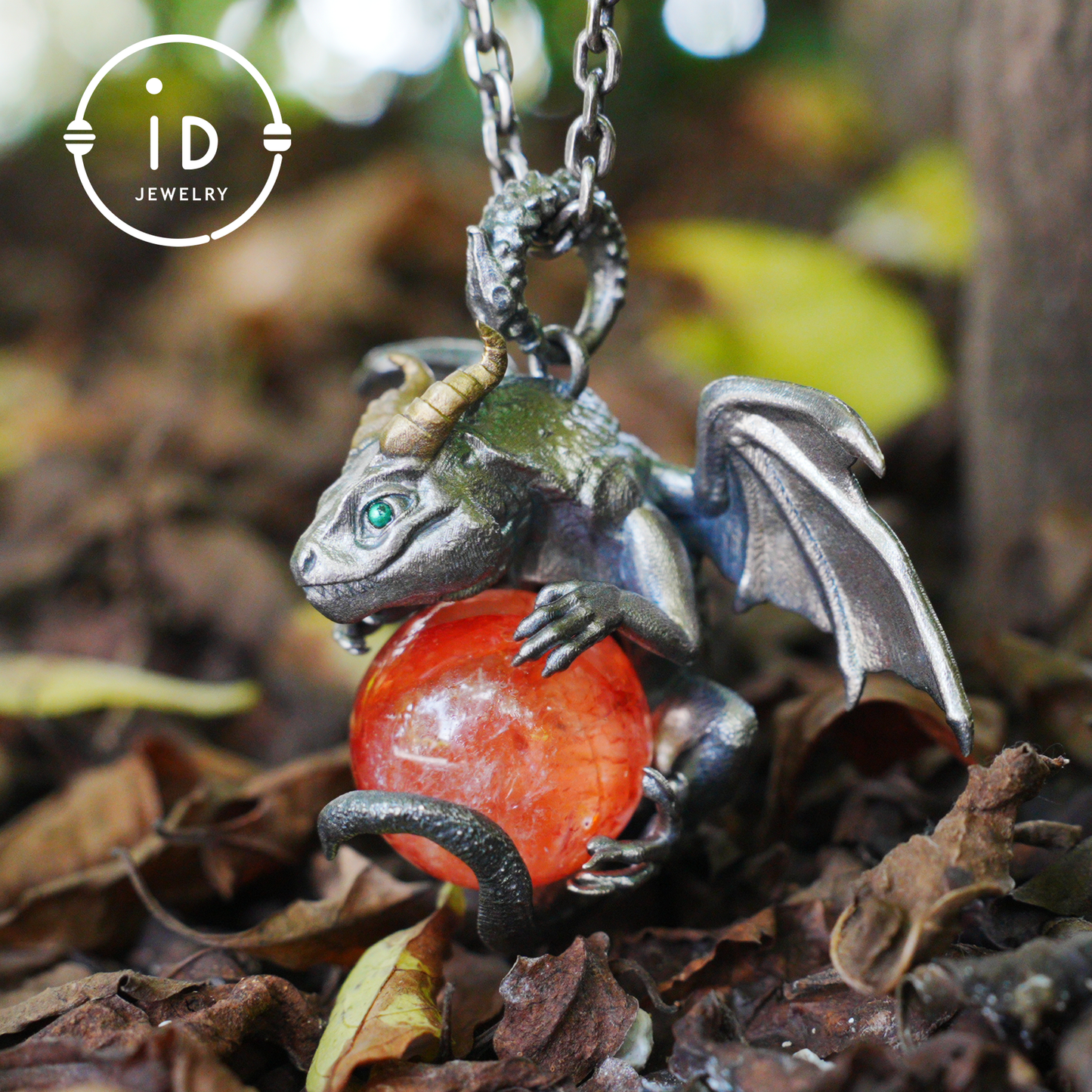 Handcrafted Dragon Pendant with Orange Crystal in 925 Silver, Gothic Fantasy Style, Talisman Gift for Men & Women