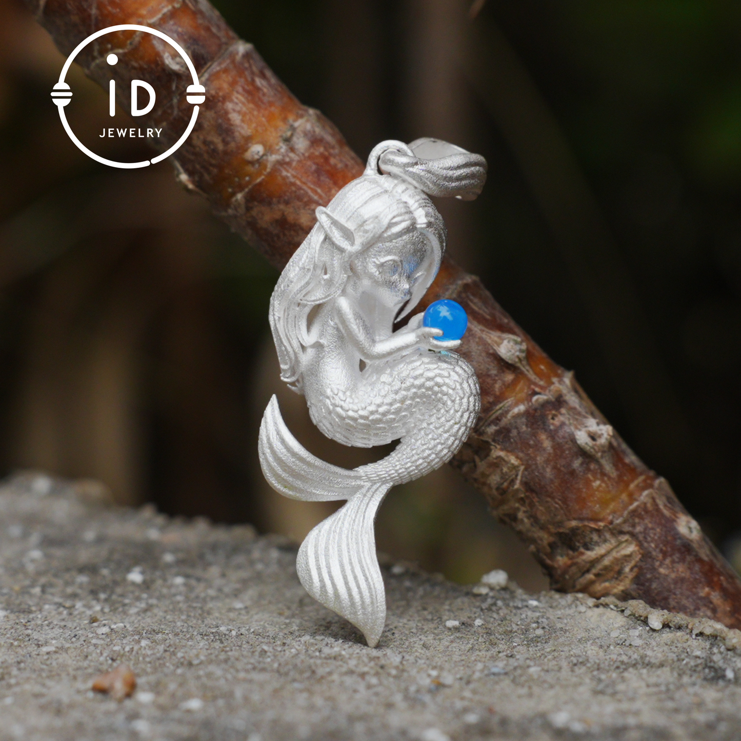 Silver Mermaid Pendant with Blue Chalcedony in 925 Silver, Fairy Fantasy Necklace for Women, Handmade Jewelry Gift for Birthday or Christmas