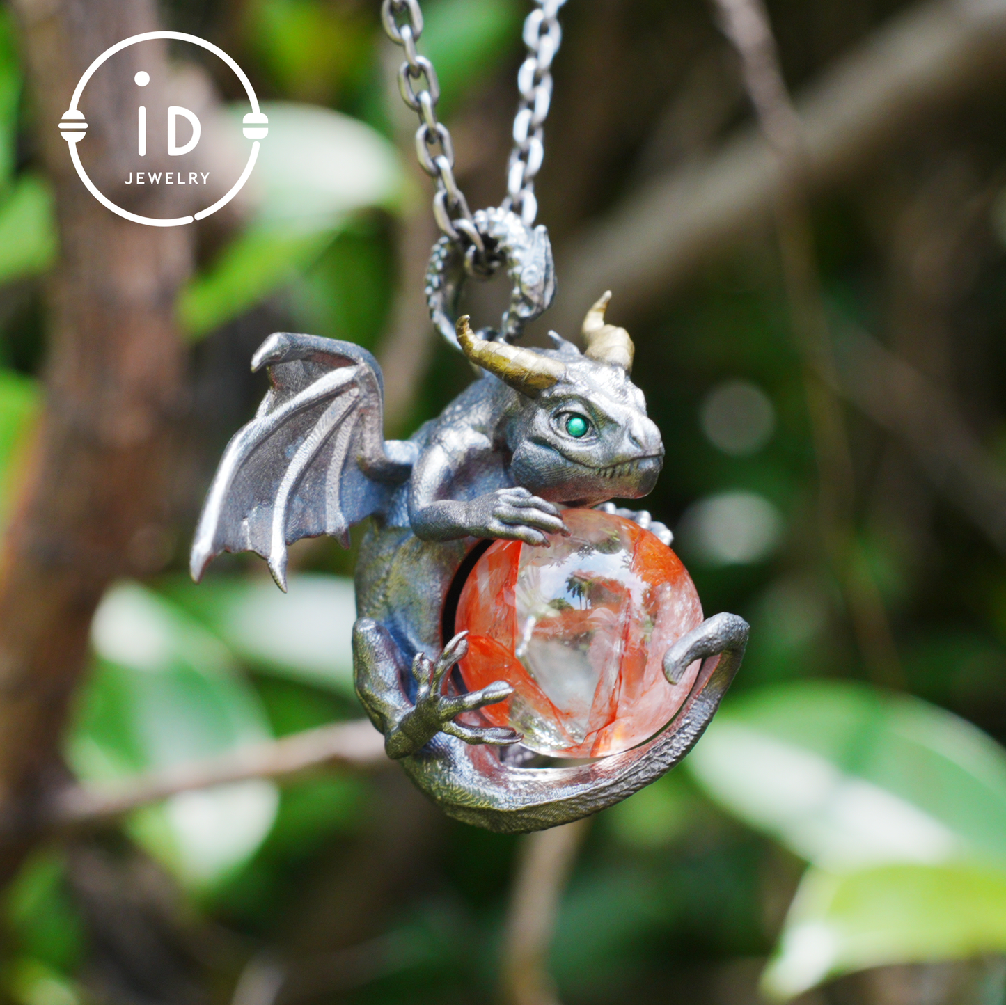 Handcrafted Dragon Pendant with Orange Crystal in 925 Silver, Gothic Fantasy Style, Talisman Gift for Men & Women
