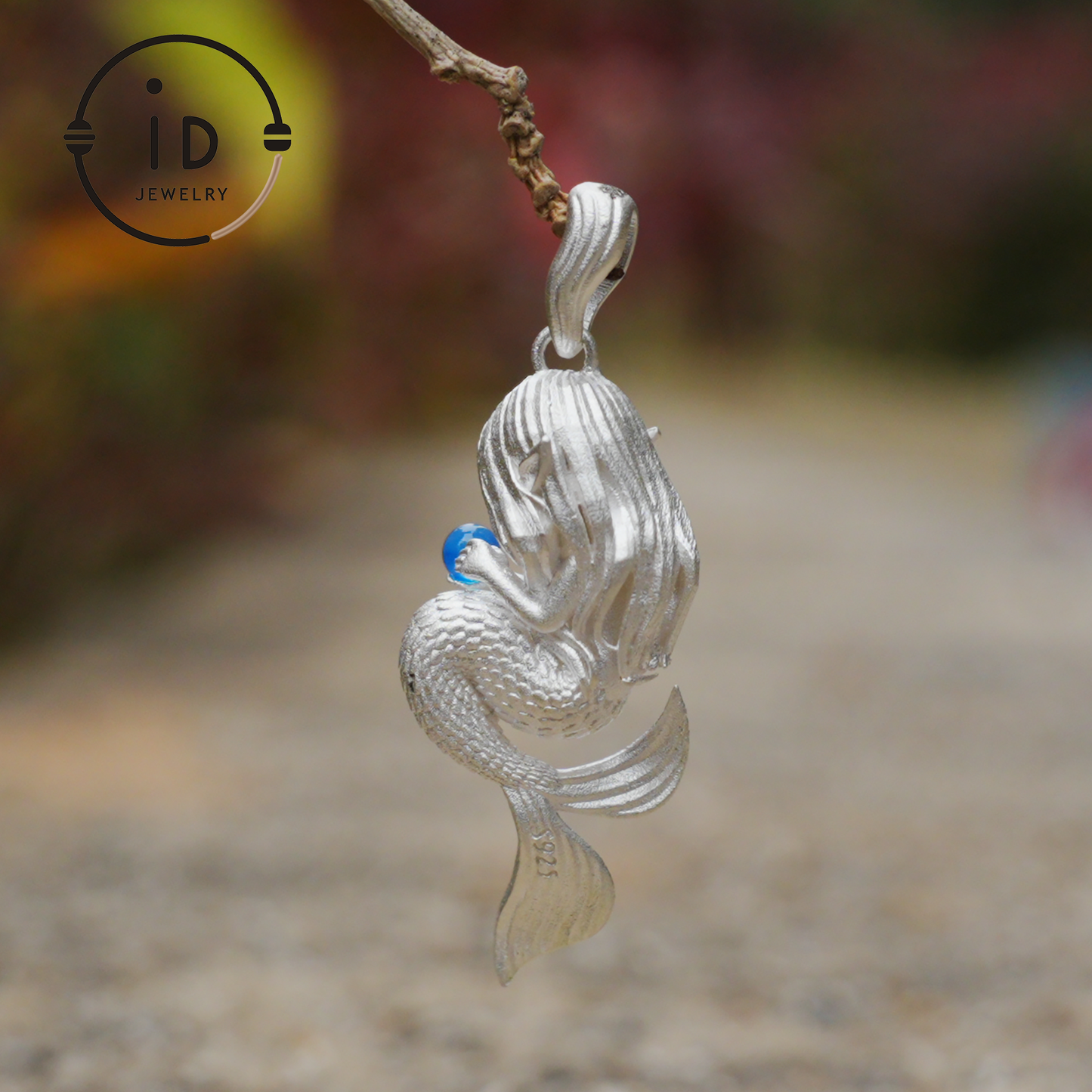 Silver Mermaid Pendant with Blue Chalcedony in 925 Silver, Fairy Fantasy Necklace for Women, Handmade Jewelry Gift for Birthday or Christmas