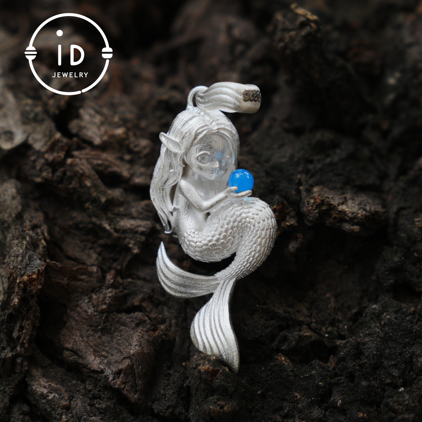 Silver Mermaid Pendant with Blue Chalcedony in 925 Silver, Fairy Fantasy Necklace for Women, Handmade Jewelry Gift for Birthday or Christmas