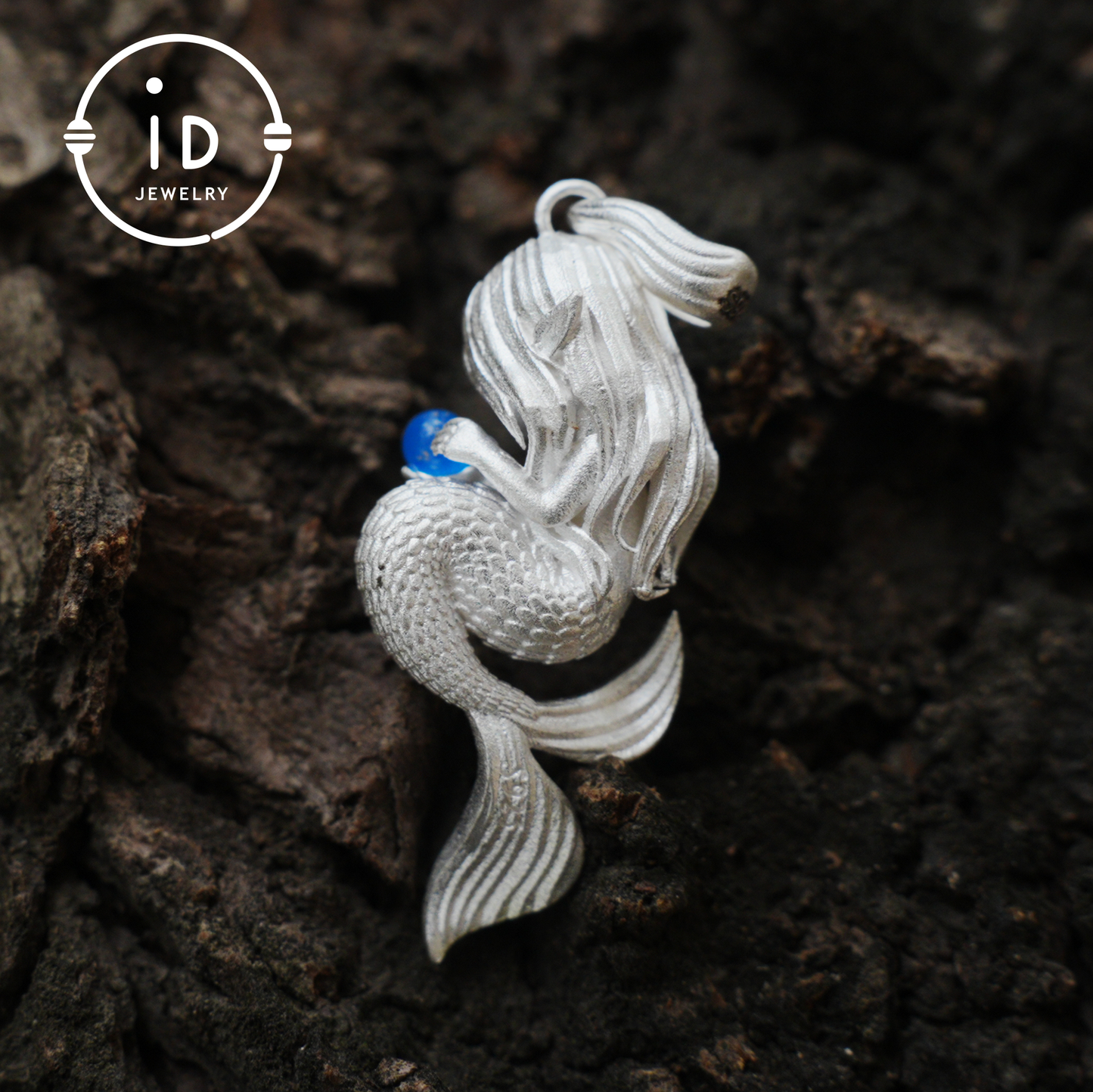 Silver Mermaid Pendant with Blue Chalcedony in 925 Silver, Fairy Fantasy Necklace for Women, Handmade Jewelry Gift for Birthday or Christmas