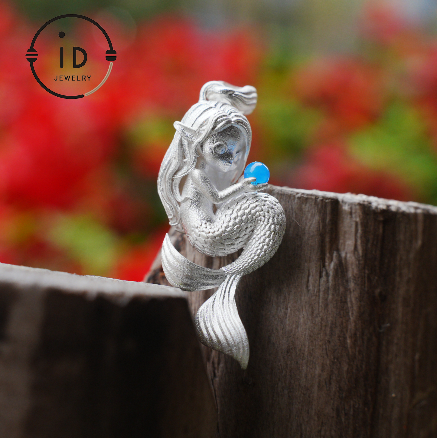 Silver Mermaid Pendant with Blue Chalcedony in 925 Silver, Fairy Fantasy Necklace for Women, Handmade Jewelry Gift for Birthday or Christmas