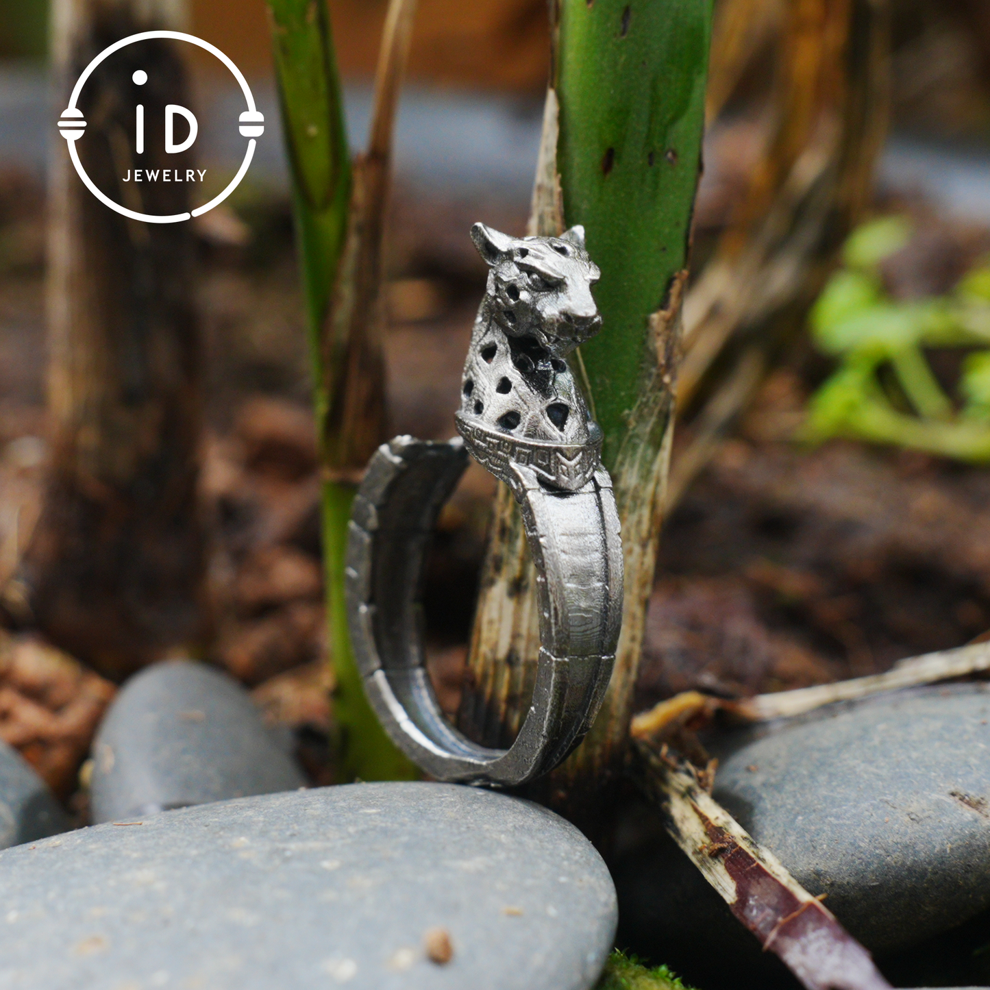 Adjustable Leopard Ring in Oxidized 925 Sterling Silver, Gothic Animal Head Statement Ring Gift for Her