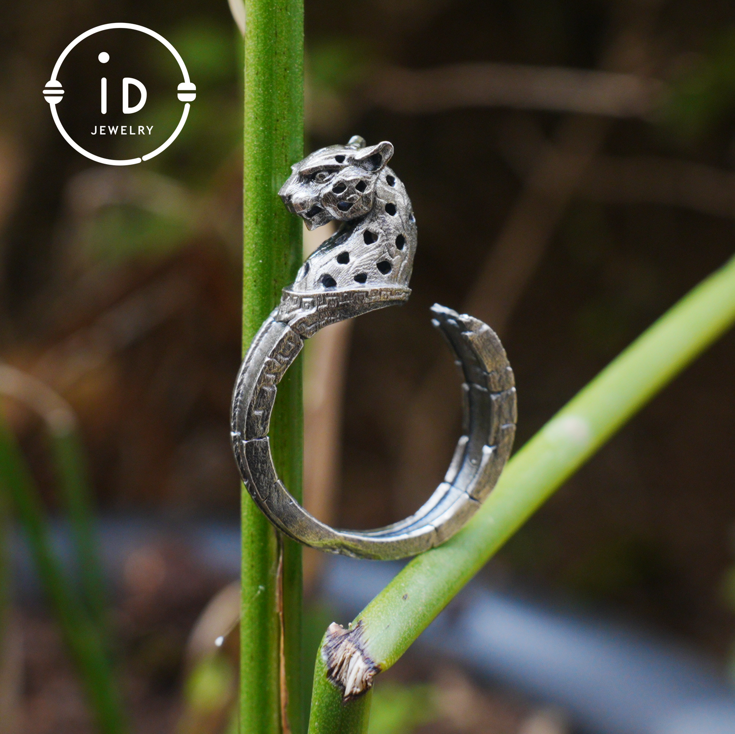 Adjustable Leopard Ring in Oxidized 925 Sterling Silver, Gothic Animal Head Statement Ring Gift for Her