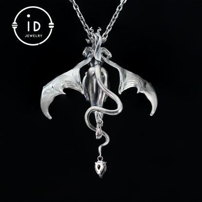 Handcrafted Silver Demon Wing Pendant Necklace | Mystical Banshee Jewelry Symbolizing Strength, Power & Mystery | Unique Gift for Her