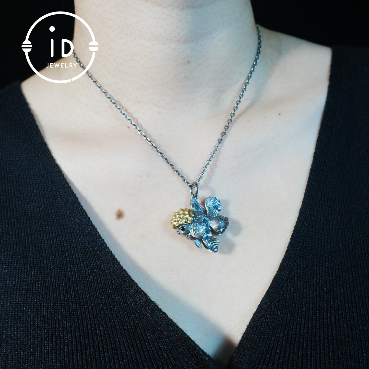 Goldfish Pendant in 925 Sterling Silver with Agate and Brass, Handmade Animal Jewelry in Fairytale Style, Talisman Necklace Gift for Her