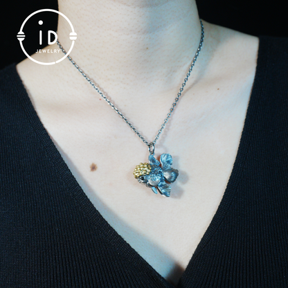 Goldfish Pendant in 925 Sterling Silver with Agate and Brass, Handmade Animal Jewelry in Fairytale Style, Talisman Necklace Gift for Her