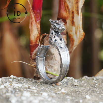 Adjustable Leopard Ring in Oxidized 925 Sterling Silver, Gothic Animal Head Statement Ring Gift for Her
