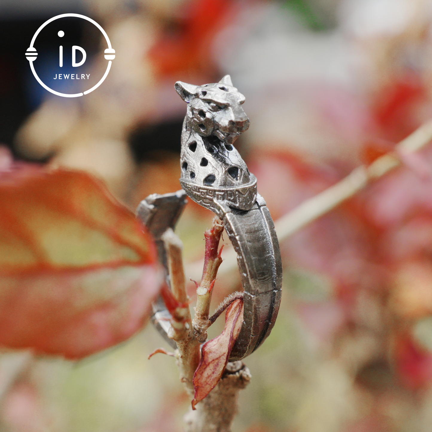 Adjustable Leopard Ring in Oxidized 925 Sterling Silver, Gothic Animal Head Statement Ring Gift for Her