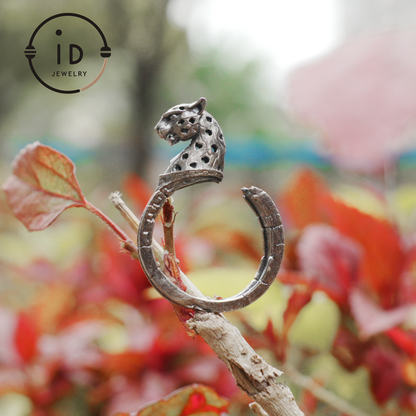 Adjustable Leopard Ring in Oxidized 925 Sterling Silver, Gothic Animal Head Statement Ring Gift for Her