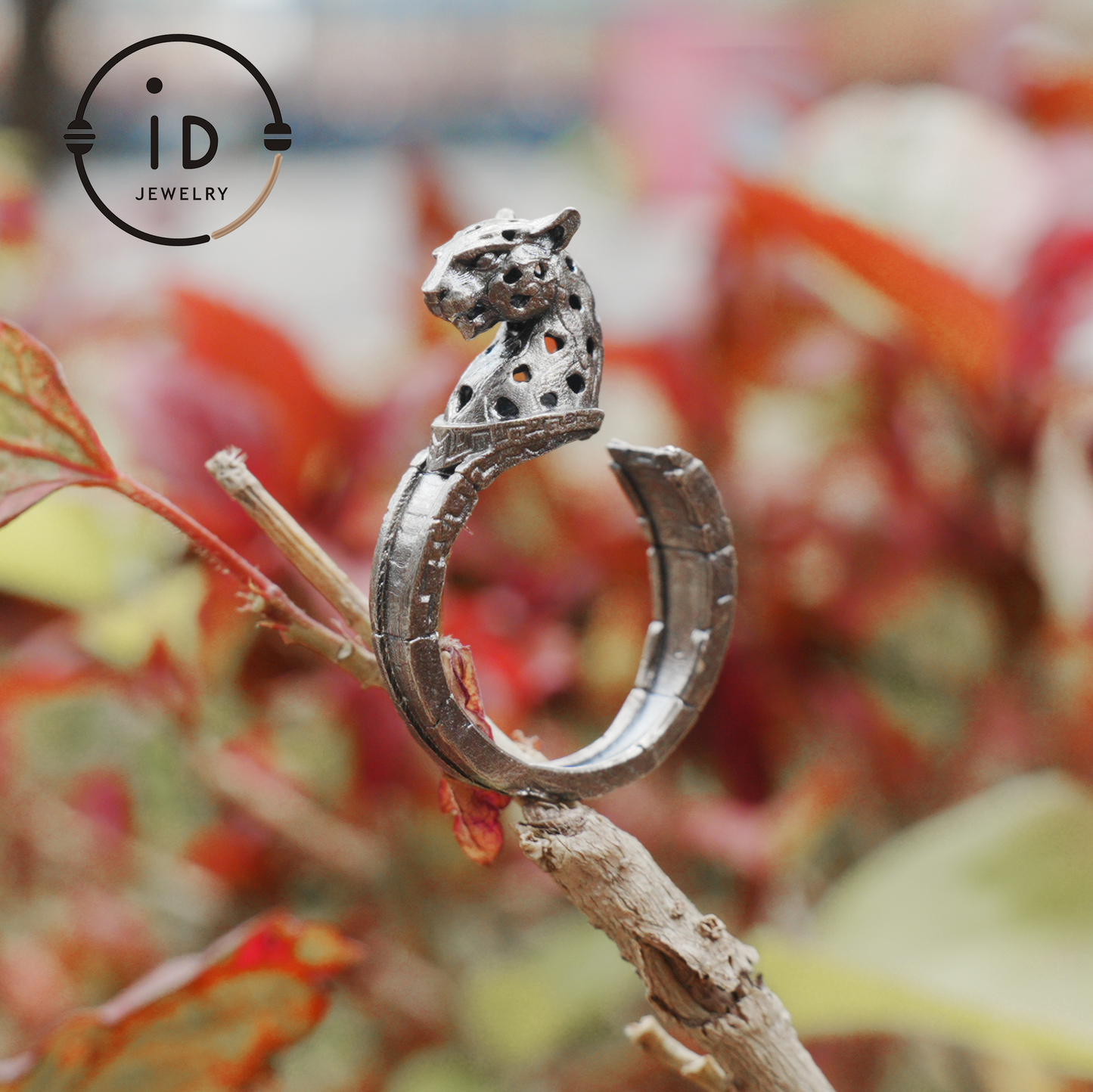 Adjustable Leopard Ring in Oxidized 925 Sterling Silver, Gothic Animal Head Statement Ring Gift for Her