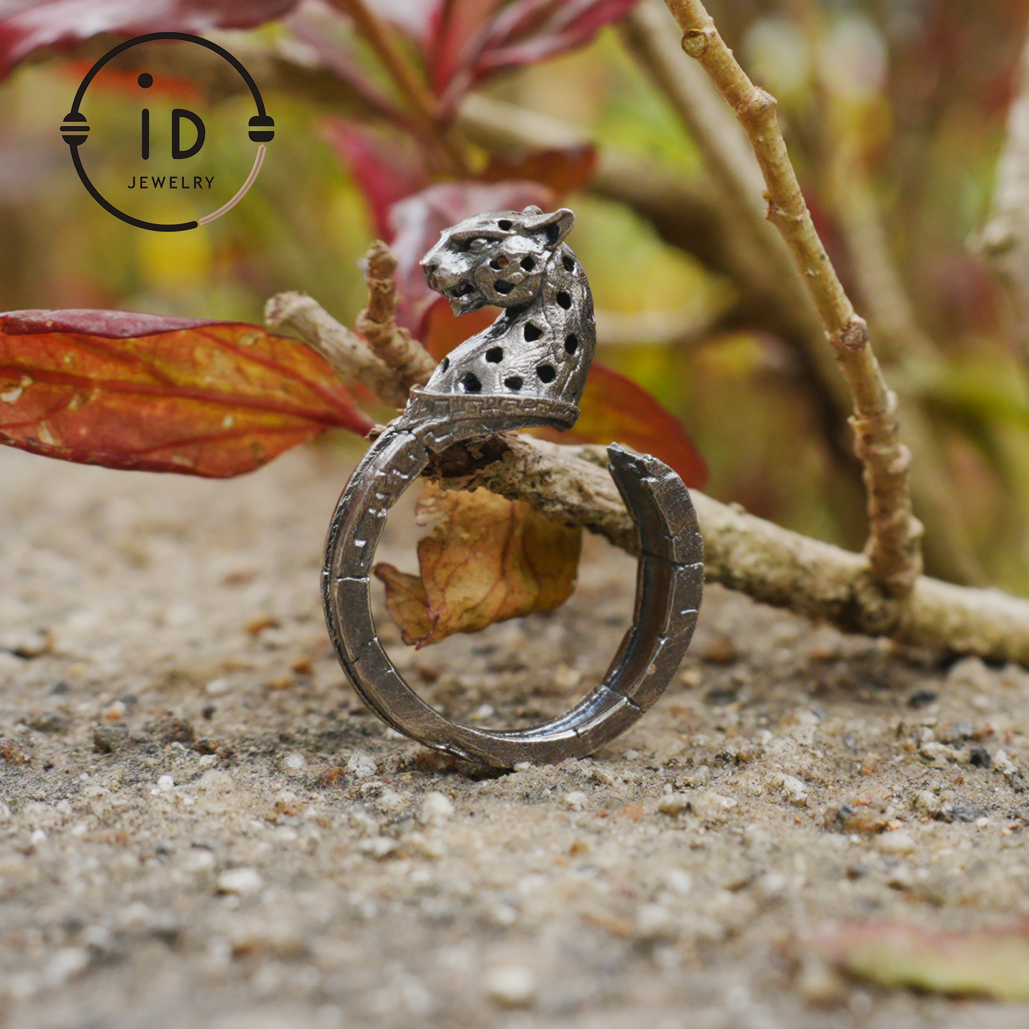 Adjustable Leopard Ring in Oxidized 925 Sterling Silver, Gothic Animal Head Statement Ring Gift for Her