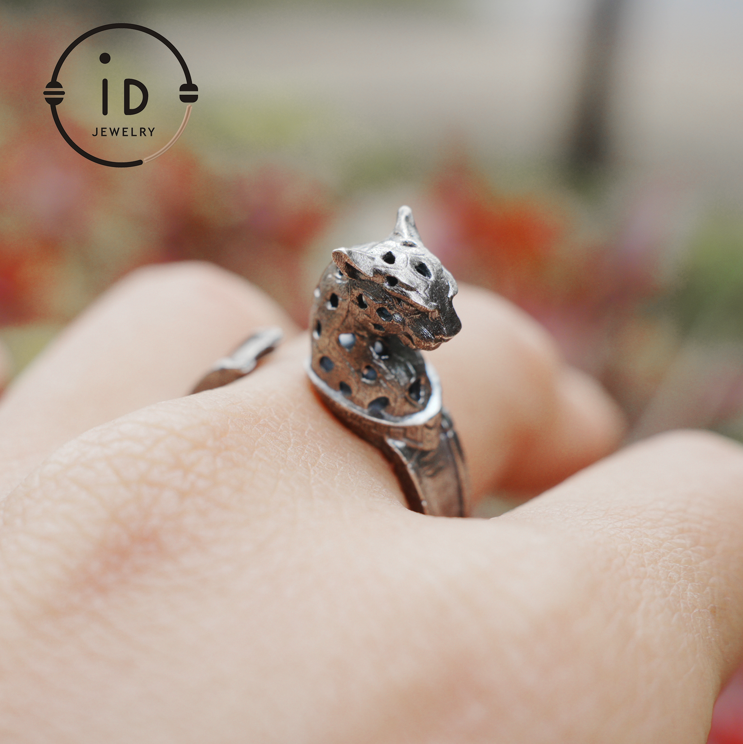Adjustable Leopard Ring in Oxidized 925 Sterling Silver, Gothic Animal Head Statement Ring Gift for Her