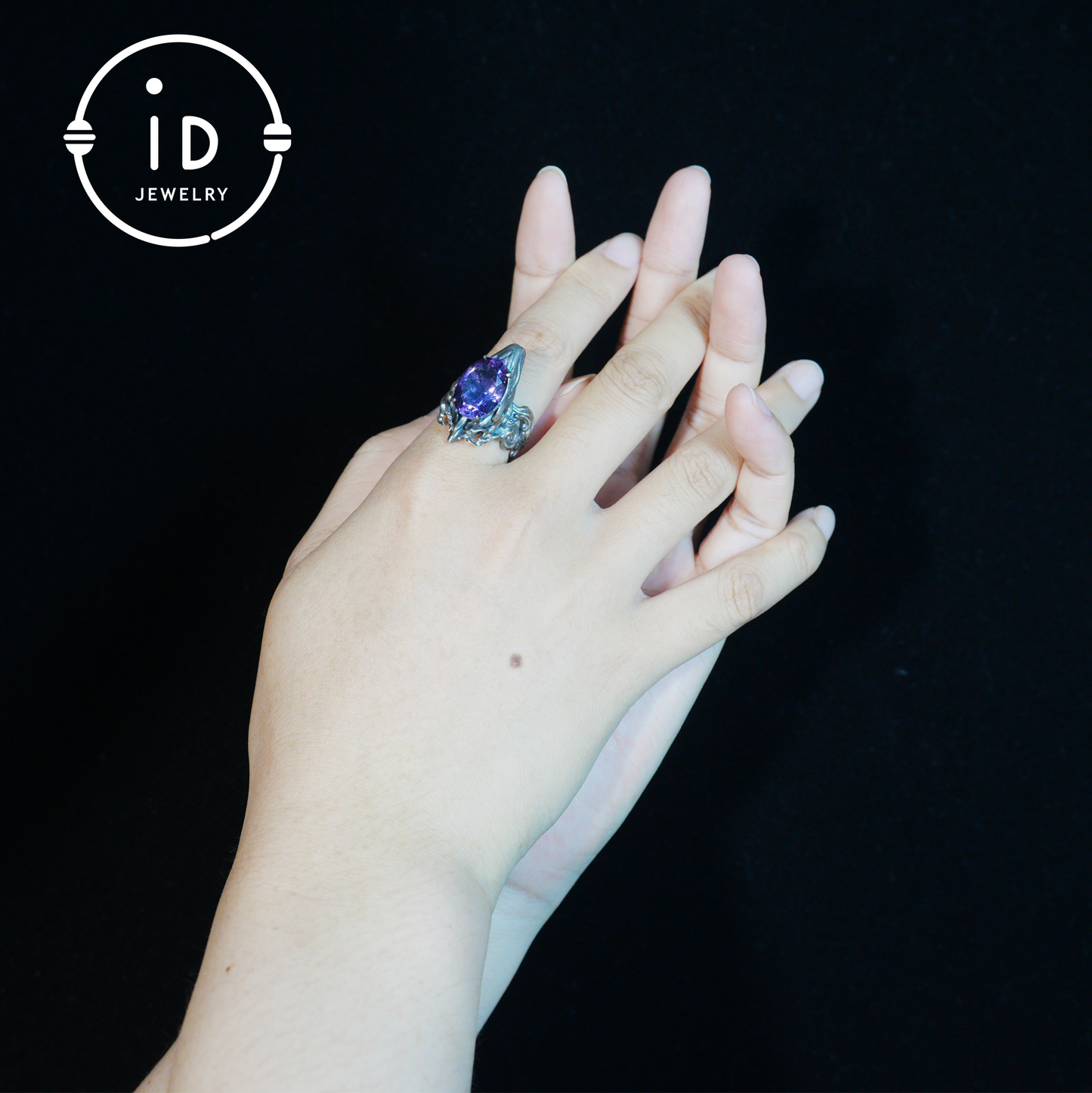 Large Amethyst Ring in 925 Sterling Silver with Dragon Head, Gothic Totem Style, Gift for Men or Fantasy Jewelry Lovers