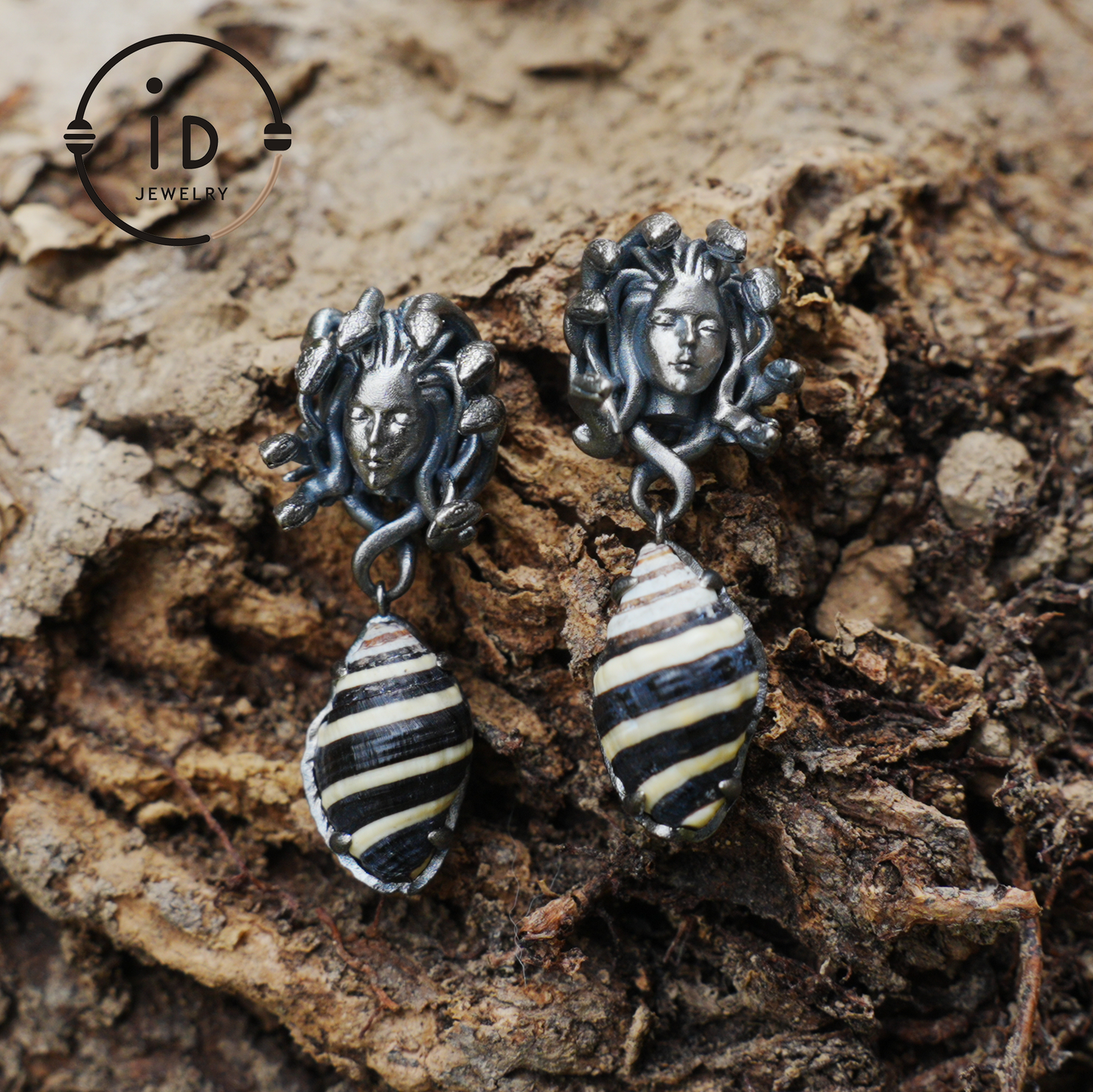 Medusa Earrings with Garnet Drop in Oxidized 925 Sterling Silver, Gothic Vintage Jewelry for Women, Christmas Gift Idea