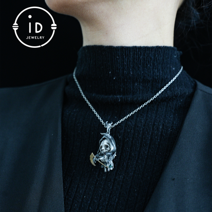 Handmade Grim Reaper Pendant | Gothic Skeleton Amulet | Silver Charm | Fantasy Art Jewelry