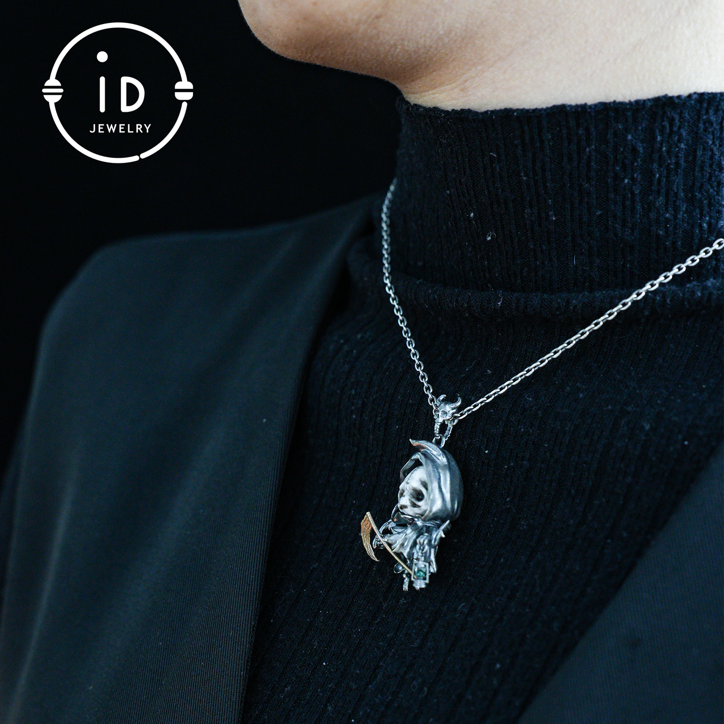 Handmade Grim Reaper Pendant | Gothic Skeleton Amulet | Silver Charm | Fantasy Art Jewelry