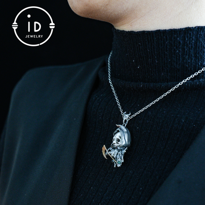 Handmade Grim Reaper Pendant | Gothic Skeleton Amulet | Silver Charm | Fantasy Art Jewelry