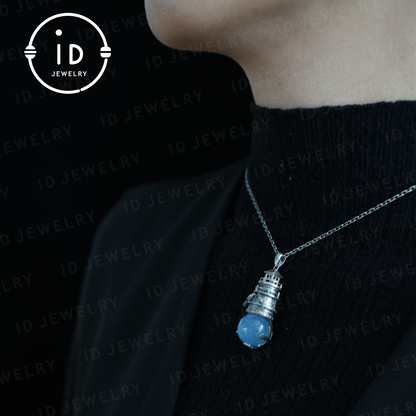 925 Sterling Silver Lighthouse Aquamarine Pendant | Crow Guardian Design | Nautical Protection Talisman of Safe Return & Hope | Special Gift