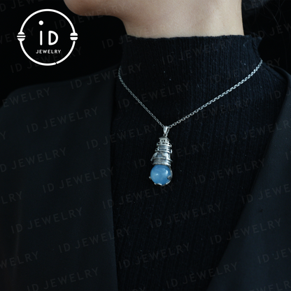 925 Sterling Silver Lighthouse Aquamarine Pendant | Crow Guardian Design | Nautical Protection Talisman of Safe Return & Hope | Special Gift