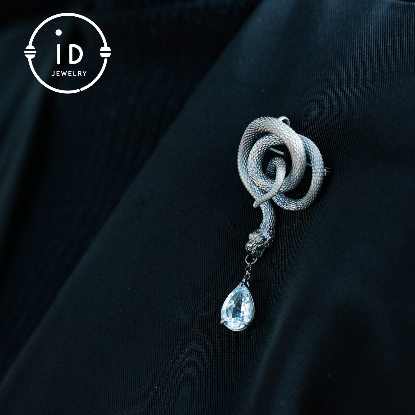 Handcrafted Snake Brooch Pendant with Blue Topaz | 925 Sterling Silver Gothic Jewelry | Dark Fantasy Totem of Power & Mystery | Unique Gift for Her