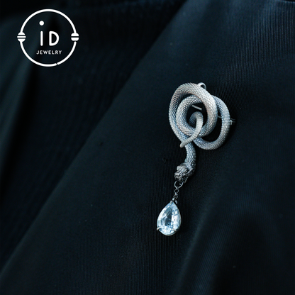 Handcrafted Snake Brooch Pendant with Blue Topaz | 925 Sterling Silver Gothic Jewelry | Dark Fantasy Totem of Power & Mystery | Unique Gift for Her