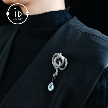 Handcrafted Snake Brooch Pendant with Blue Topaz | 925 Sterling Silver Gothic Jewelry | Dark Fantasy Totem of Power & Mystery | Unique Gift for Her
