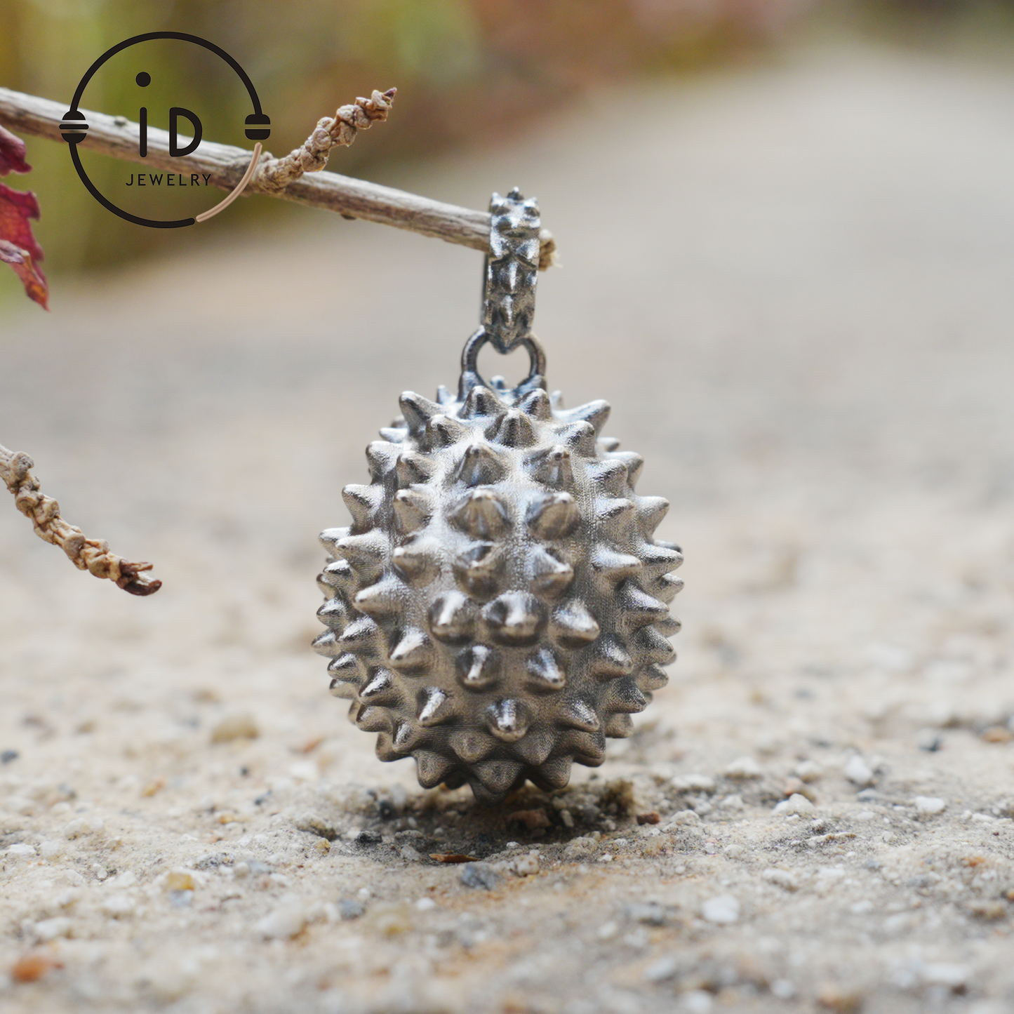 Hedgehog Pendant in 925 Sterling Silver with Phantom Quartz and Green Chalcedony, Oxidized Gothic Vintage Necklace Gift for Him
