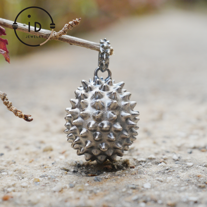 Hedgehog Pendant in 925 Sterling Silver with Phantom Quartz and Green Chalcedony, Oxidized Gothic Vintage Necklace Gift for Him