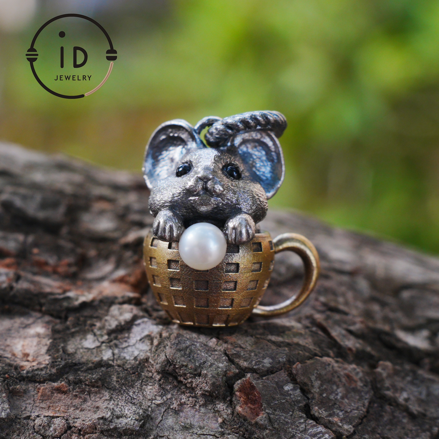 Mouse Pendant in 925 Sterling Silver with Freshwater Pearl, Oxidized Vintage Animal Necklace in Fairy Style, Handmade Jewelry Gift for Her
