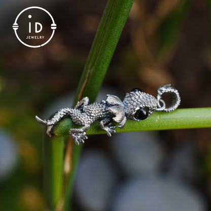 Lizard Pendant in 925 Sterling Silver with Textured Finish, Reptile Totem Vintage Necklace, Unisex Animal Jewelry Gift for Men and Women