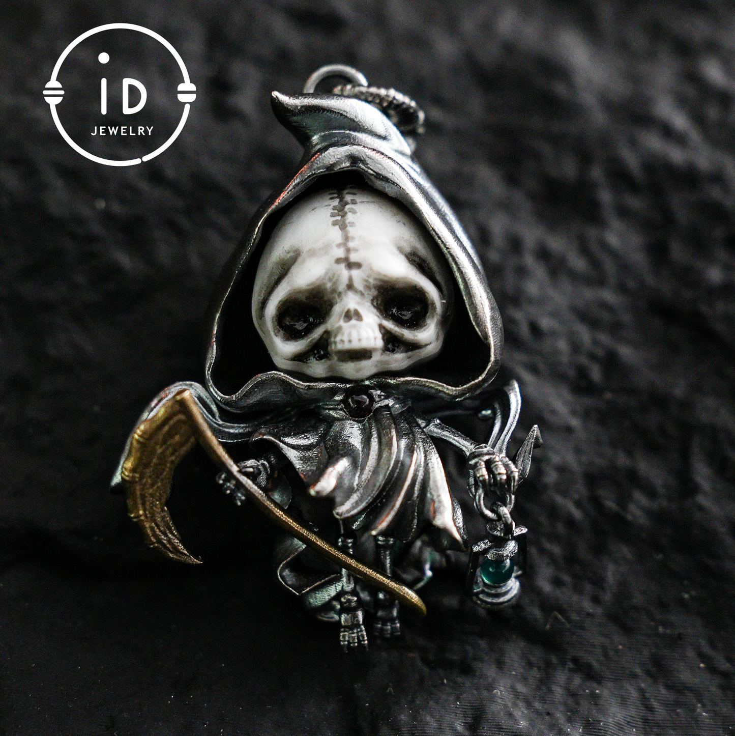 Handmade Grim Reaper Pendant | Gothic Skeleton Amulet | Silver Charm | Fantasy Art Jewelry