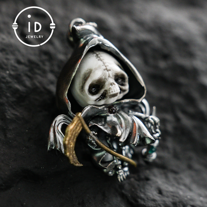 Handmade Grim Reaper Pendant | Gothic Skeleton Amulet | Silver Charm | Fantasy Art Jewelry