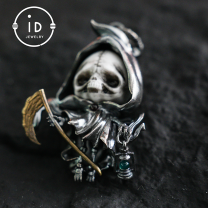 Handmade Grim Reaper Pendant | Gothic Skeleton Amulet | Silver Charm | Fantasy Art Jewelry
